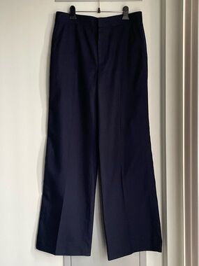 CLUB MONACO Navy Textured Wide Leg Trouser Pants